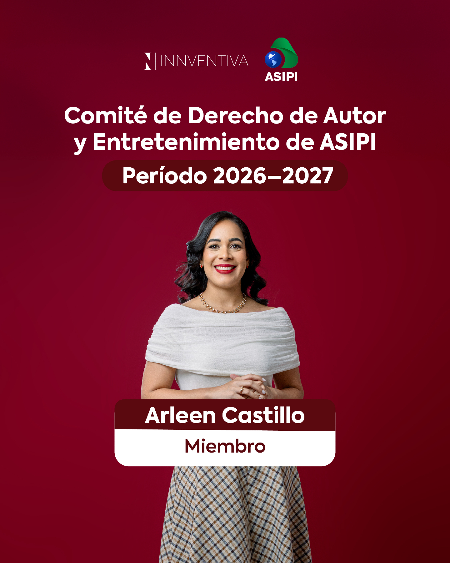 Orgullosos de anunciar que @ArleenCastillo ha sido seleccionada como miembro del Comité Derecho